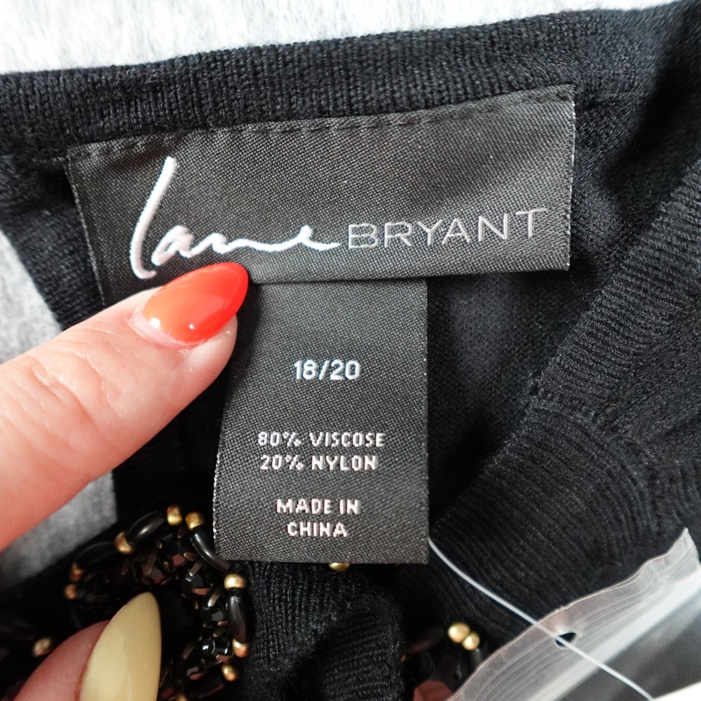 Lane Bryant Top Women 18/20 Black NWT Beaded Embellished Jewel Sleeveless Knit - Picture 3 of 10